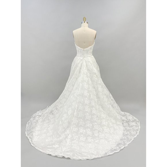 US Bridal Size 4 (EU size 8) - Floral Lace Embroidered Strapless A-line Dress - Picture 4 of 5